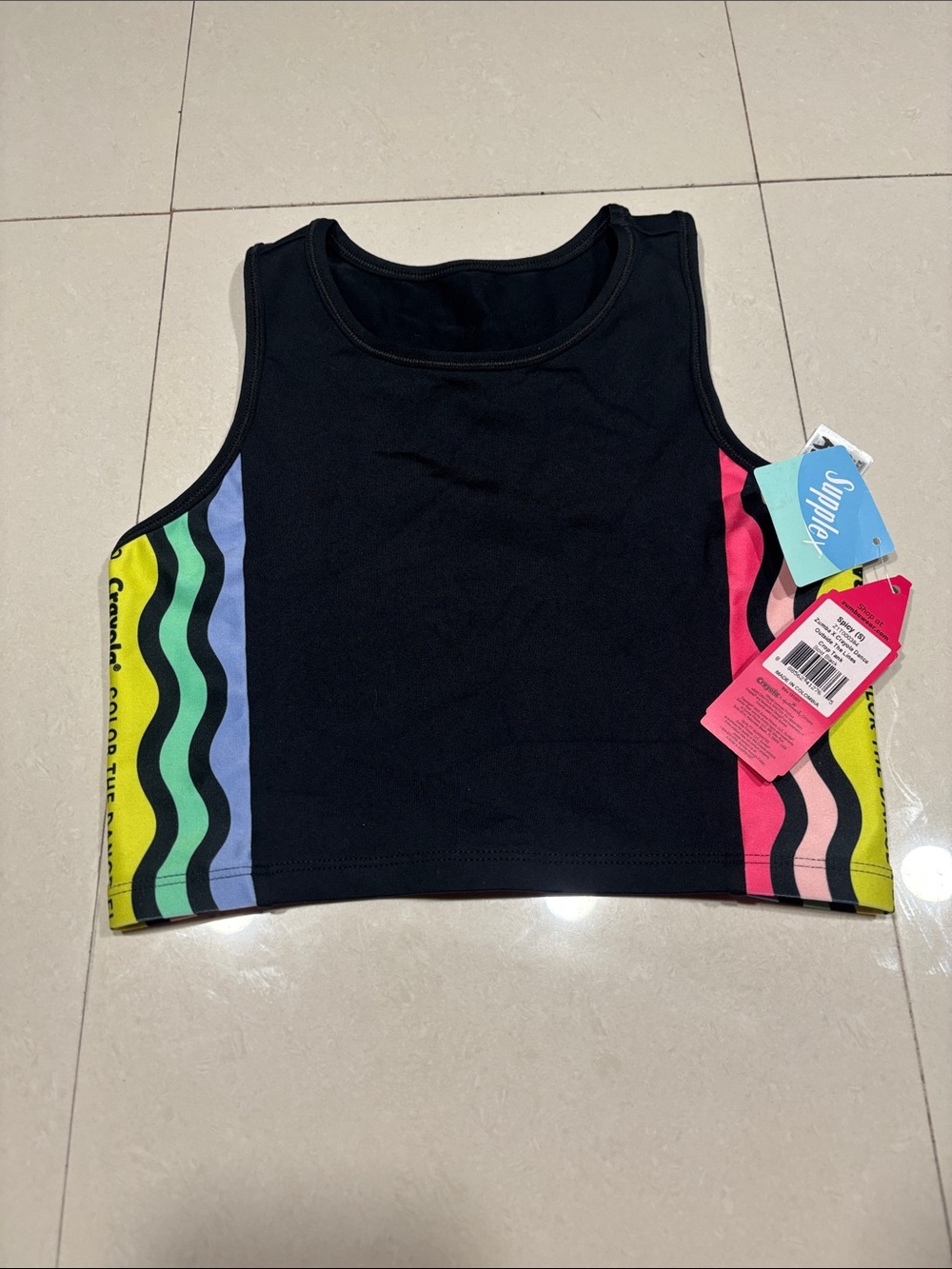 Zumba Fitness Black Crop Tank with Neon Wave Panels
